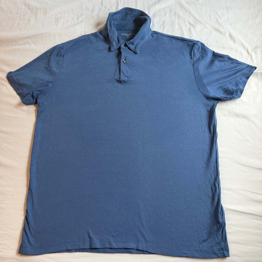 Charles Tyrwhitt Mens Blue Short Sleeve Jersey Polo Shirt Medium Classic Fit